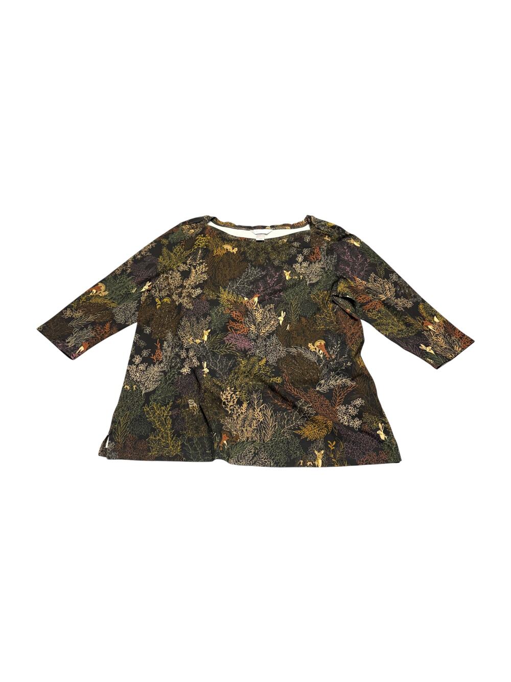 Christopher Banks Womens L Woodland Forest Print 3/4 Sleeve Swing Top